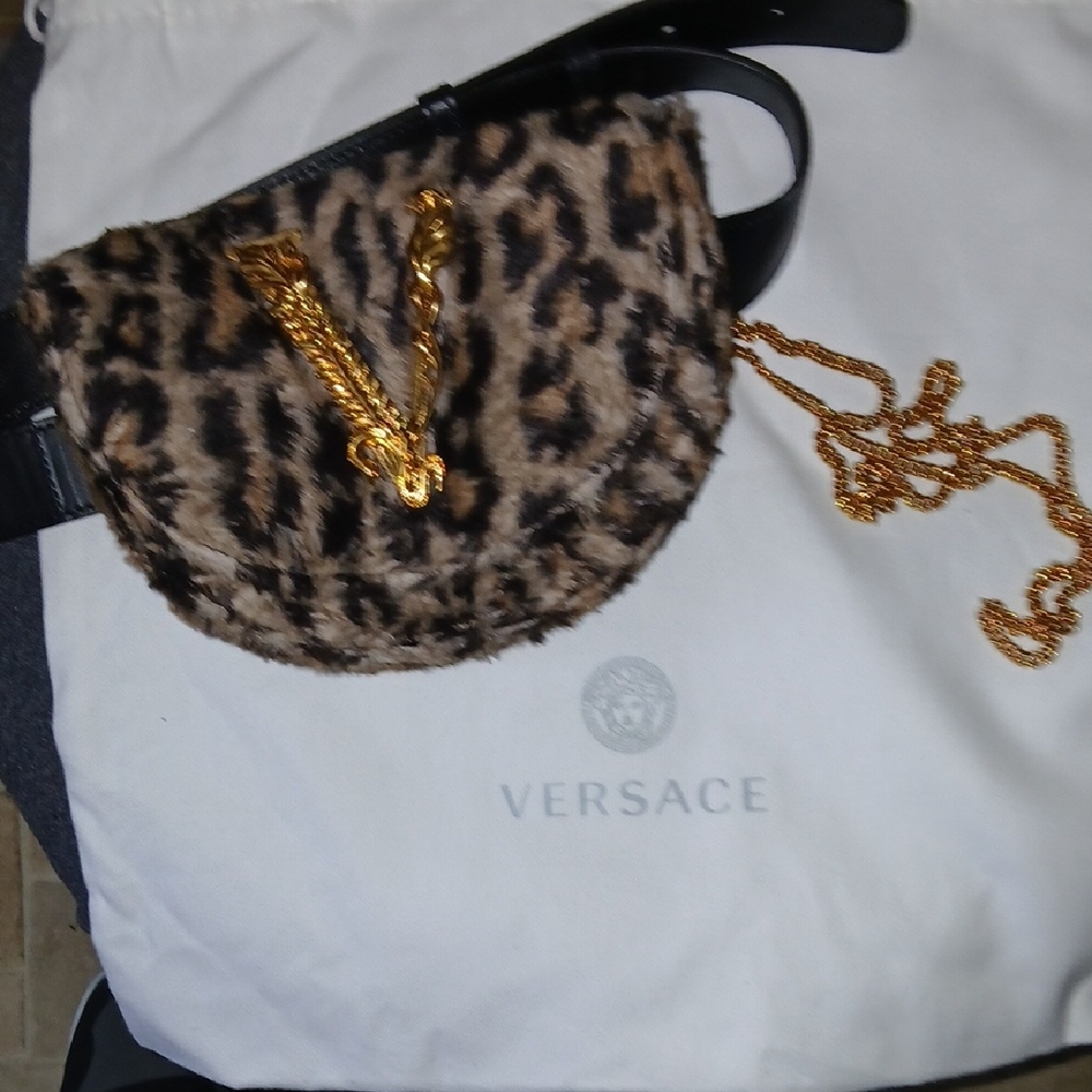 Versace Animal Print Crossbody Bag with Gold Chain